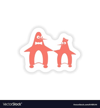 Paper sticker on white background couple penguins vector image