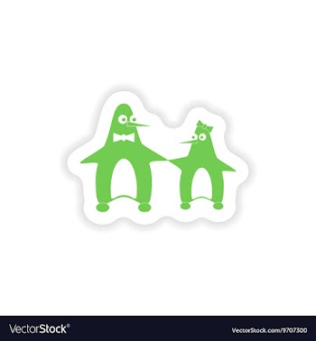 Paper sticker on white background couple penguins vector image