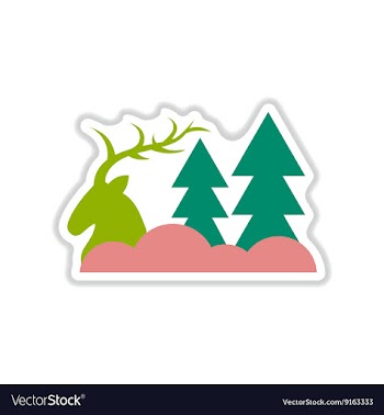 Paper sticker on white background deer forest vector image