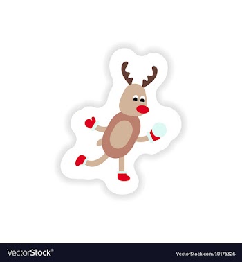 Paper sticker on white background deer snow vector image