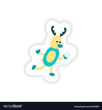Paper sticker on white background deer snow vector image