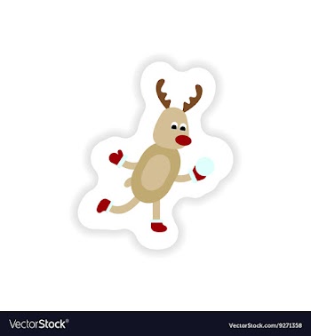 Paper sticker on white background deer snow vector image