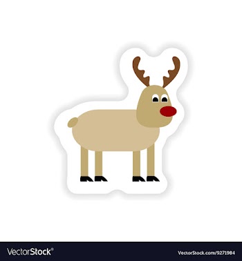 Paper sticker on white background deer snow vector image