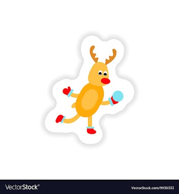 Paper sticker on white background deer snow vector image