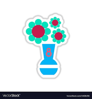 Paper sticker on white background flowers in vase vector image