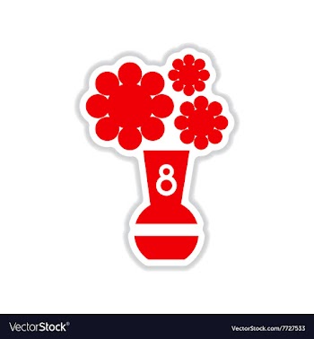 Paper sticker on white background flowers in vase vector image