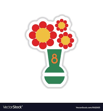 Paper sticker on white background flowers in vase vector image