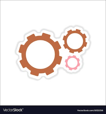 Paper sticker on white background gears teamwork vector image