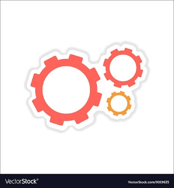 Paper sticker on white background gears teamwork vector image