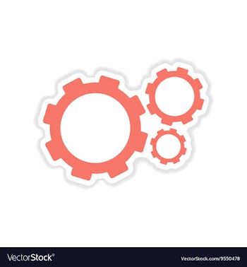 Paper sticker on white background gears vector image