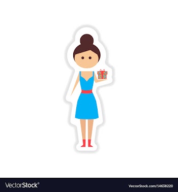 Paper sticker on white background girl gift vector image