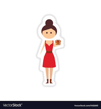 Paper sticker on white background girl gift vector image