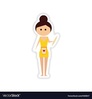 Paper sticker on white background girl housekeeper vector image