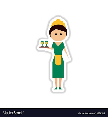 Paper sticker on white background girl waiter vector image