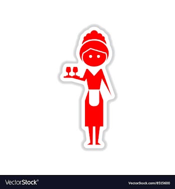 Paper sticker on white background girl waiter vector image