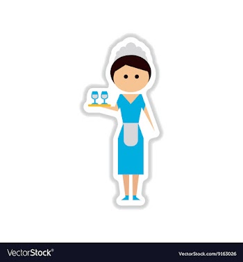 Paper sticker on white background girl waiter vector image