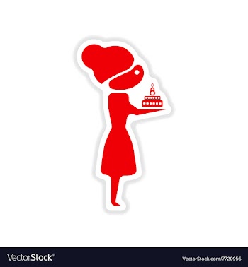 Paper sticker on white background girl with cake vector image