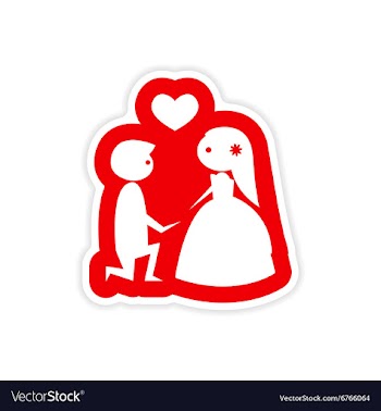 Paper sticker on white background groom on knees vector image