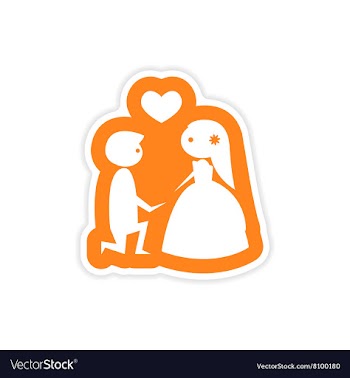 Paper sticker on white background groom on knees vector image