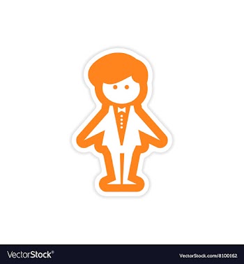 Paper sticker on white background groom suit vector image