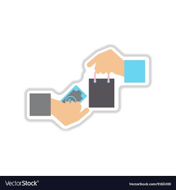 Paper sticker on white background hand money bag vector image