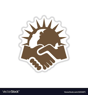 Paper sticker on white background handshake Earth vector image