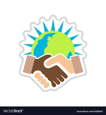 Paper sticker on white background handshake earth vector image