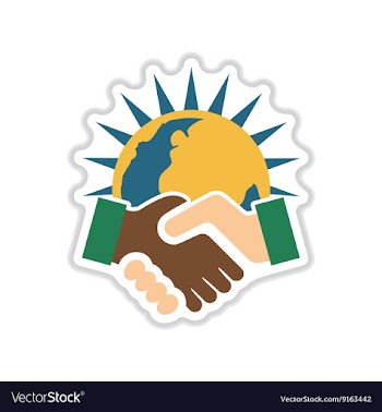 Paper sticker on white background handshake Earth vector image