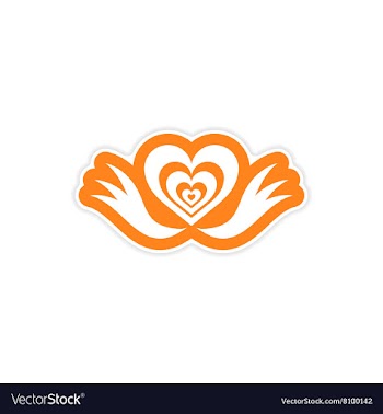 Paper sticker on white background heart wings vector image
