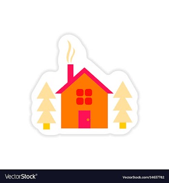 Paper sticker on white background house in forest vector image