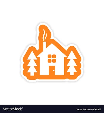 Paper sticker on white background house in forest vector image