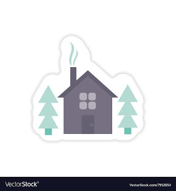 Paper sticker on white background house in forest vector image