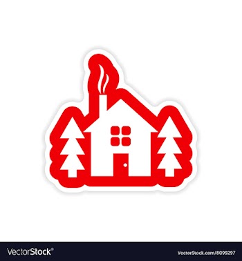 Paper sticker on white background house in forest vector image