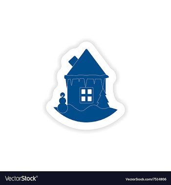 Paper sticker on white background house snowman vector image