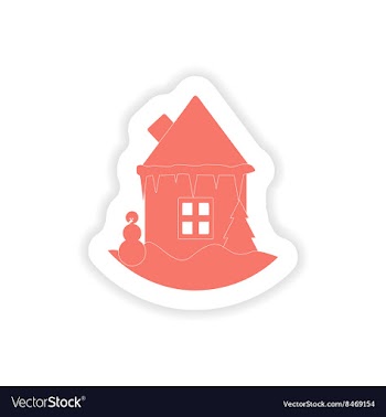 Paper sticker on white background house snowman vector image