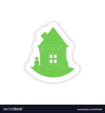 Paper sticker on white background house snowman vector image