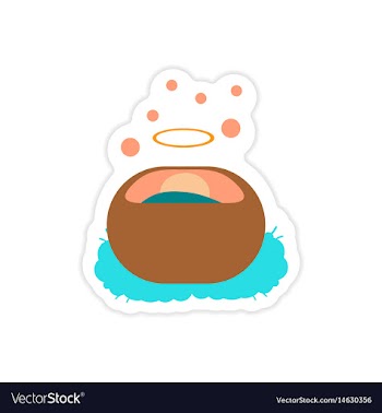 Paper sticker on white background jesus in manger vector image