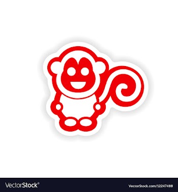 Paper sticker on white background little monkey vector image