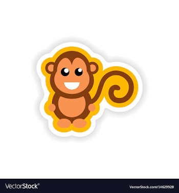 Paper sticker on white background little monkey vector image