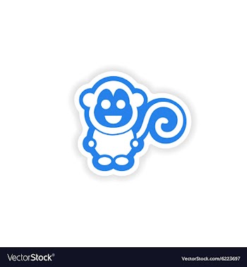 Paper sticker on white background little monkey vector image
