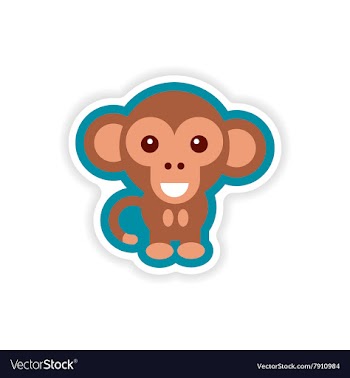 Paper sticker on white background little monkey vector image