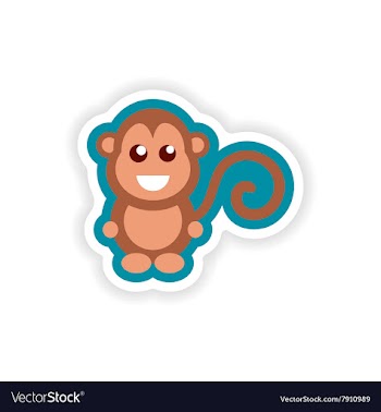 Paper sticker on white background little monkey vector image