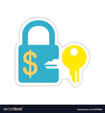 Paper sticker on white background lock and key vector image
