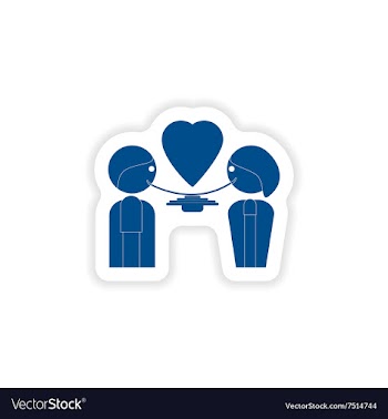 Paper sticker on white background lovers eating vector image