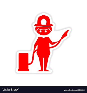 Paper sticker on white background male firefighter vector image