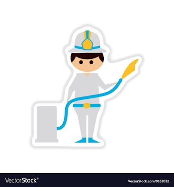 Paper sticker on white background male firefighter vector image