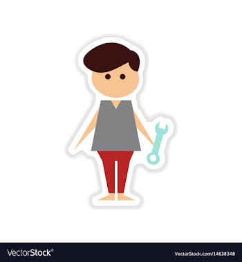 Paper sticker on white background male plumber vector image