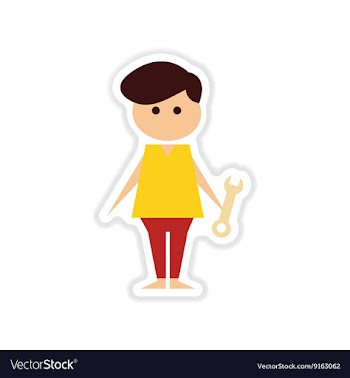 Paper sticker on white background male plumber vector image