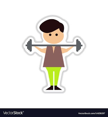 Paper sticker on white background man with barbell vector image