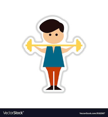 Paper sticker on white background man with barbell vector image